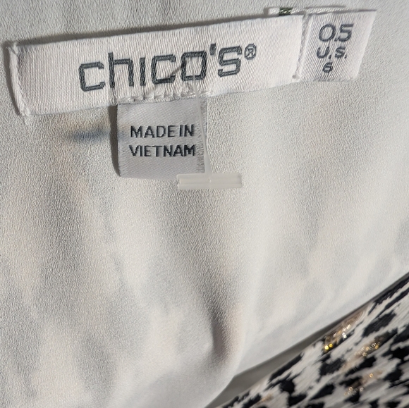 Chico's Boho Black, White And Metallic Gold Geometric Long Sleeve Dress Size 6 - Picture 6 of 10